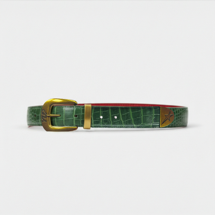 CROCO — Green Croc Embossed Leather Belt