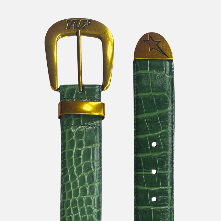 CROCO — Green Croc Embossed Leather Belt