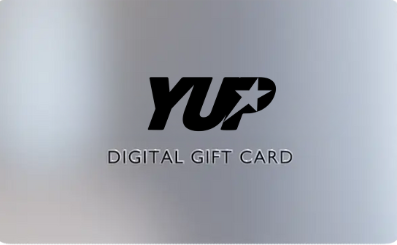 Silver digital gift card with 'YUP' branding on a white background