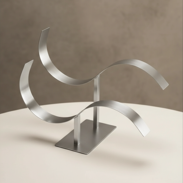 Silver belt holder on a beige surface with a neutral background